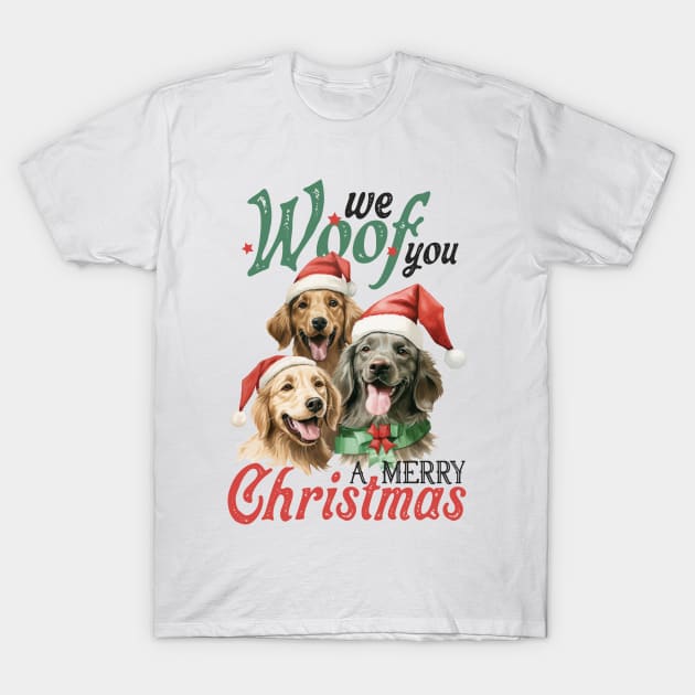 We Woof You A Merry Christmas Dogs T-Shirt by MZeeDesigns